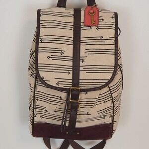 Fossil Canvas Leather Drawstring Backpack Arrow Print Southwest Boho